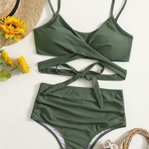 High Waisted Medium Green Bikini From Shein